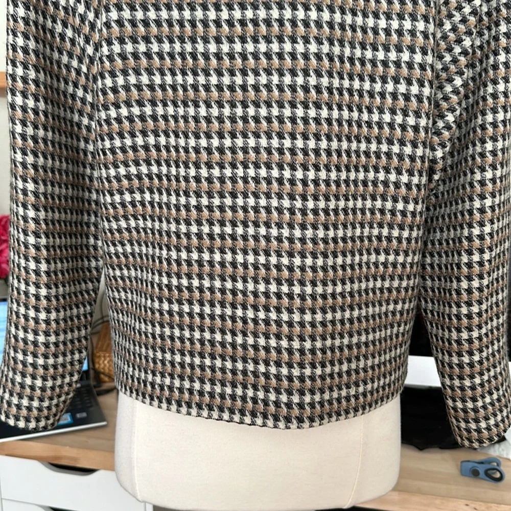 DAVID MERYL Vintage 80s Wool Blazer Jacket Houndstooth‎ Academia Cropped, Size 6 - Picture 9 of 15